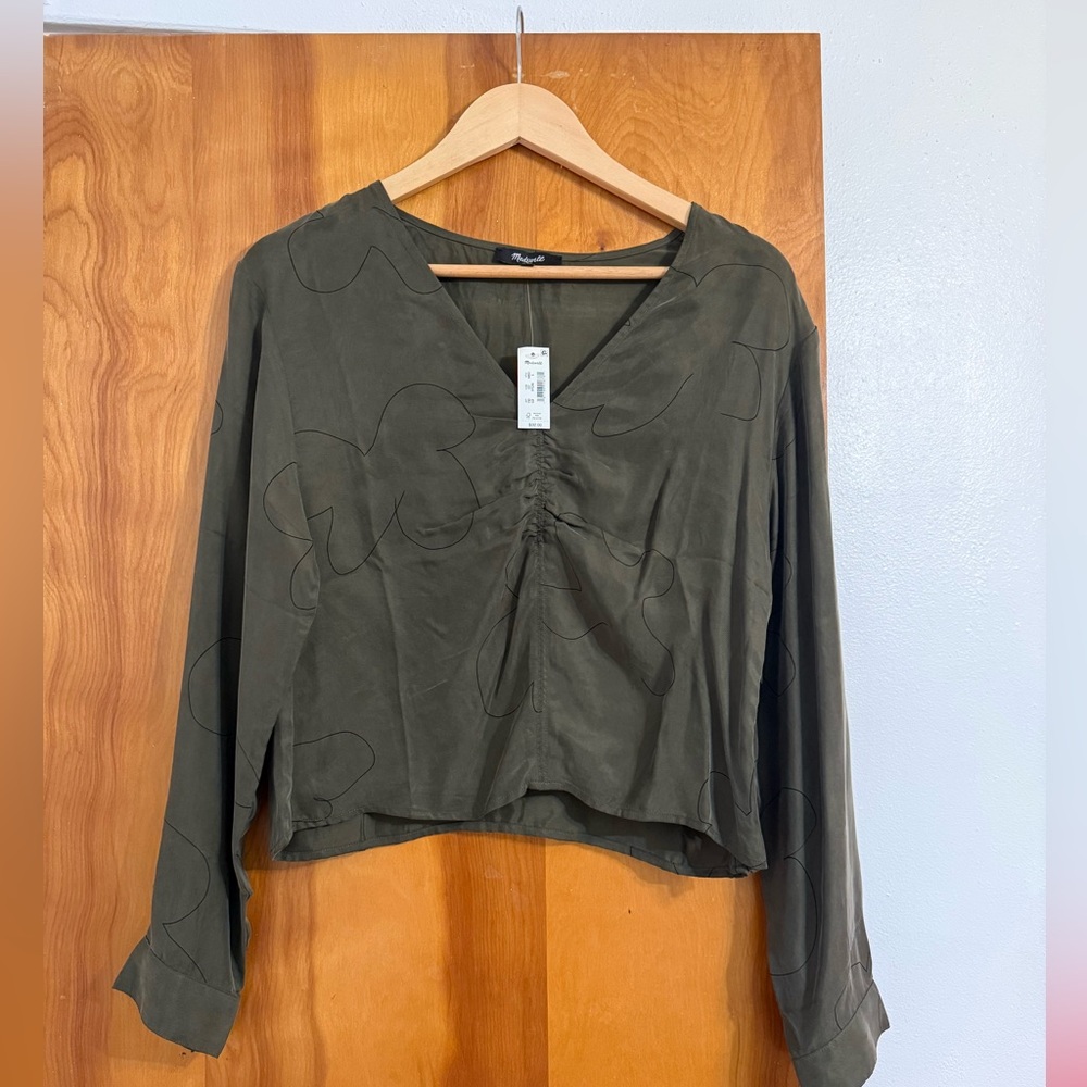 NWT Madewell Green Cuffed Sleeve Crop Blouse